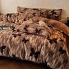 Thickened Imitation Rabbit Hair Carved Milk Fleece Four-piece Set Winter Coffee Color Warm Fleece Quilt Set