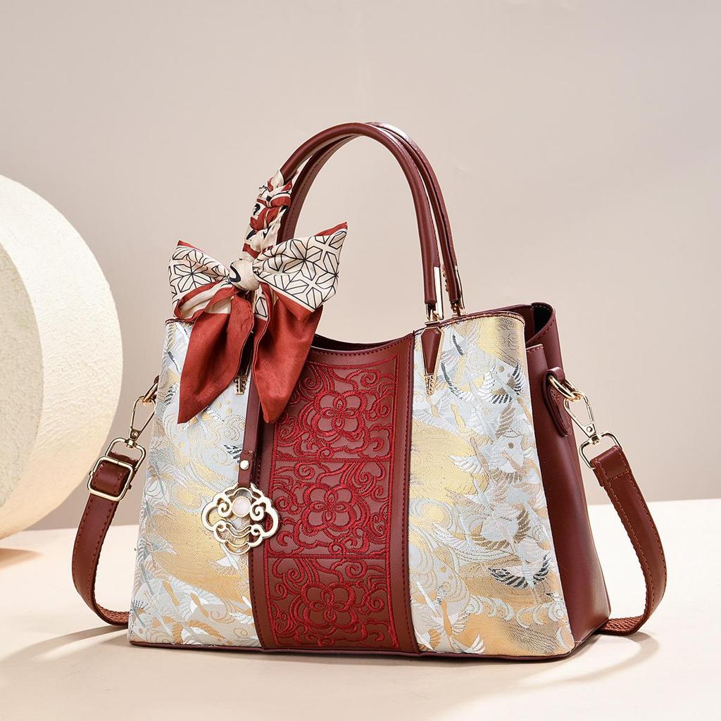 Women's 2026 Cloud Crane Song Brocade Crossbody Bag: New Chinese Style Handbag for Holidays