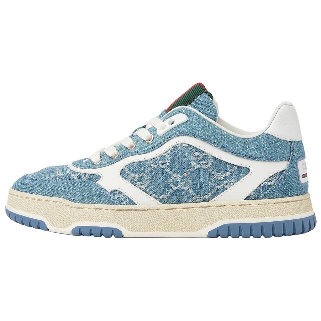 Gucci Re Web Denim, Leather Low Top Skateboard Shoes Women's Blue 838831 FAEVU 4645