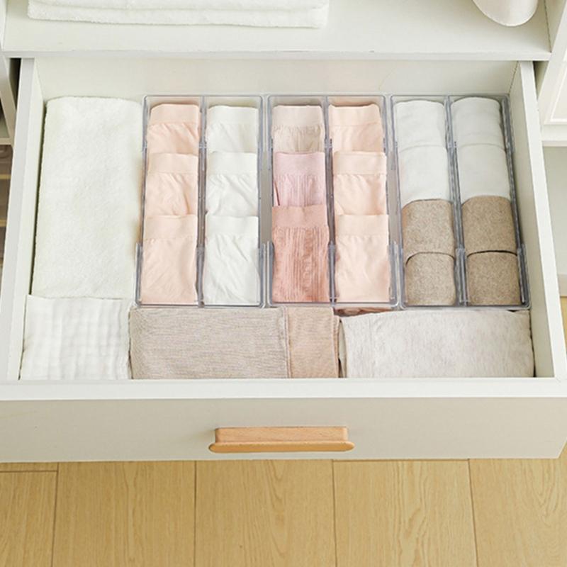 Adjustable Double Section Storage Container Clear Spaces Saving Plastic Materials Home Organization Solution