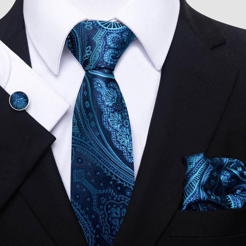 Men's Business Formal Tie Set: Includes Tie, Pocket Square & Cufflinks for Evening Parties. Fashionable & Popular.