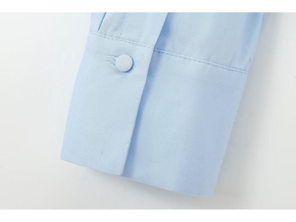 2024 Winter European & American Style Women's Fashion Turn-Down Collar Poplin Short Shirt with Jewelry Accents