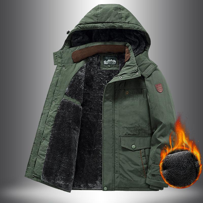 Winter Men's Fleece Thickened Padded Jacket Casual Padded Jacket Large Size Outdoor Multi-Pocket Tooling Padded Jacket