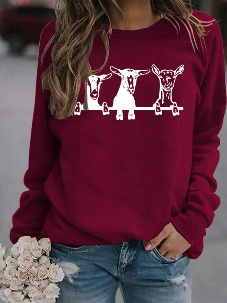 Women's Alpaca Print Round Neck Hoodie - Cute Casual Pullover for Autumn & Winter