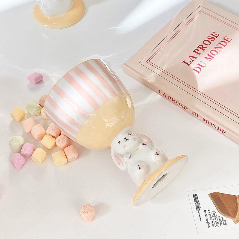 Niedlicher Rosa Hase Basis Trinkgeschirr Keramik Kreativ Cartoon Häschen Niedliche Wasser Tasse Dessert Eis Schüssel Teetasse Kawaii Dropshipping