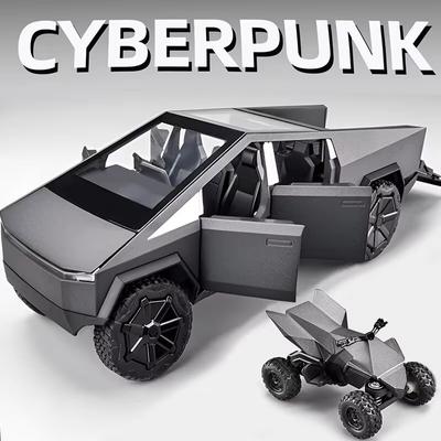 LYZRC Nieuw 1:24 MINI Tesla Cybertruck Pickup Trailer Legering Auto Model Gegoten Metalen Terreinwagen Vrachtwagen Simulatie Kinder Speelgoed Cadeau