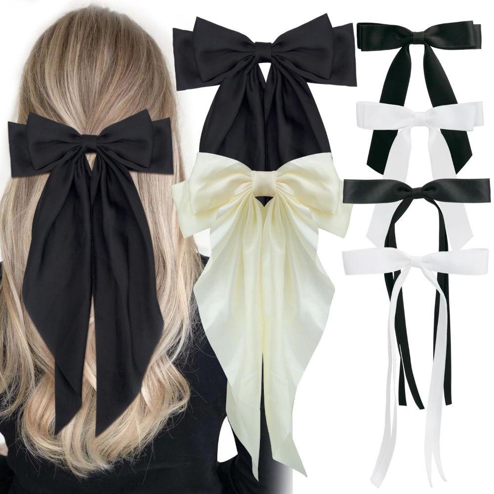 

6Pcs Silky Satin Big Hair Bows Clip Spring Clip Hair Barrettes New Hair Bows Women