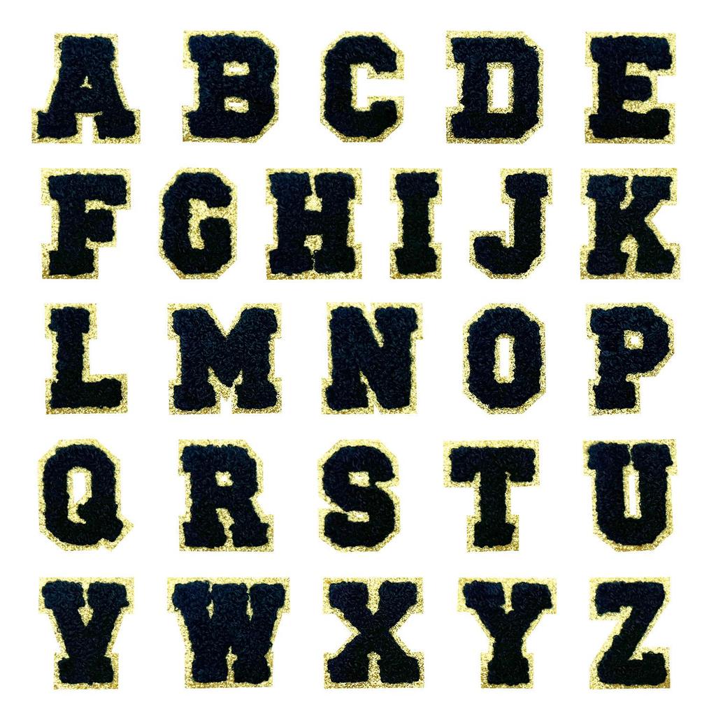 Gold Edged Glitter Embroidery Letter Cloth Patches - DIY Iron-on Clothing Decoration.