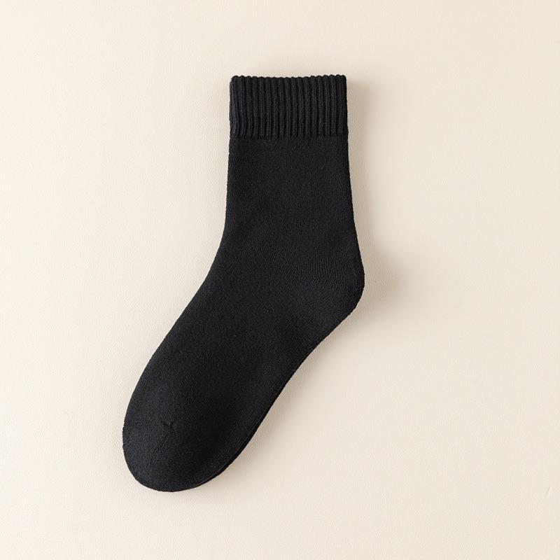 Autumn and Winter Thick Solid Color Woolen Hoop Socks Fashionable Warm and Cold Proof High Wall  Long  Socks  Practical