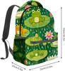 Cute Frog Backpack,Lotus Flowers Lily Pad Polyester Backpacks,Lightweight Double Shoulder Back Pack For Kids Teens,Fun Green Boo