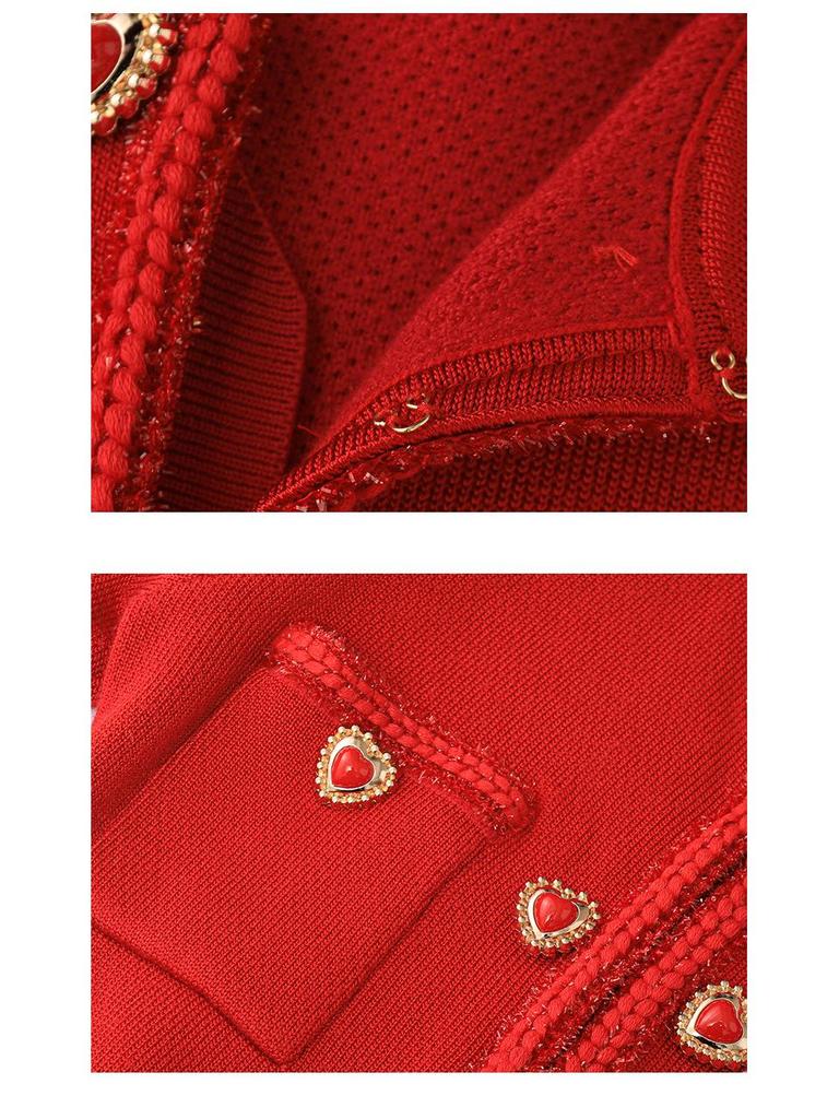 Elegant French High-End Mid-Length Knitted Dress with Heart Buckle for Early Spring