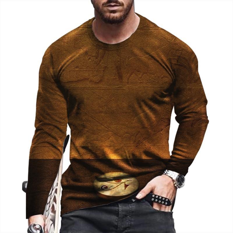 Altägyptische 3D-Druck Herbst Herren O-Ausschnitt T-Shirt Casual Langarm Übergroßer Pullover Mode Tops Streetwear Herren Kleidung