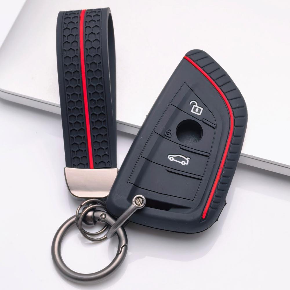 Silicone Key Fob Cover with Keychain for BMW 1 2 3 4 5 6 7 Series X1 X2 X3 X4 X5 X6 X7 M5 M6 GT3 GT5 Smart Remote Key Soft Protective Case Fits