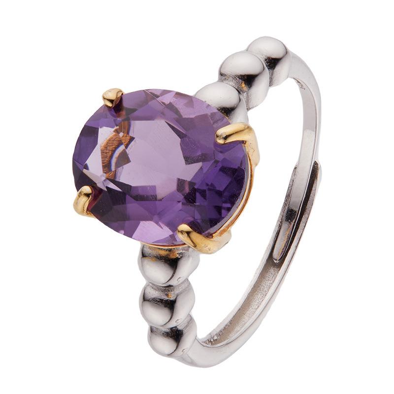 S925 Sterling Silver Natural Citrine Amethyst Topaz Color Treasure Ring Women'S Earrings Jewelry