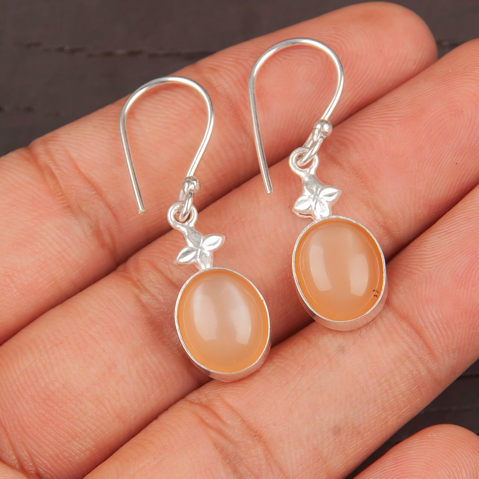 

Peach Moonstone Gemstone 925 Sterling Silver Handmade Jewelry Earring For Gift EE-6-28