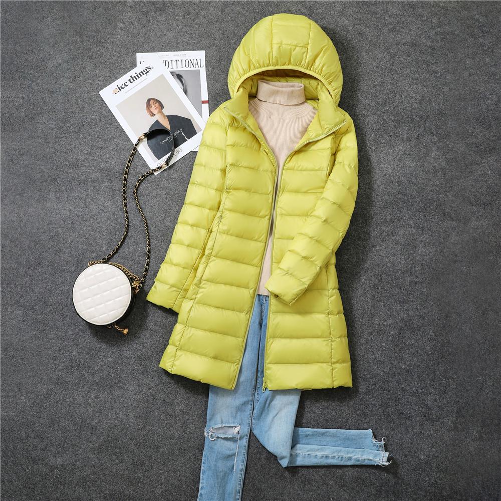 2024 Women's Lightweight Mid-Length White Duck Down Jacket, Korean Style, Slimming Design with Detachable Hood