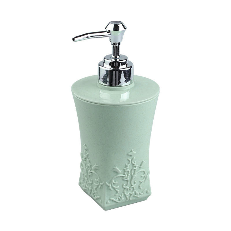 Stained Carved Hand Pump Soap Dispenser For Bathroom Sanitizer Shampoo And Shower Gel Daily Use Square синий