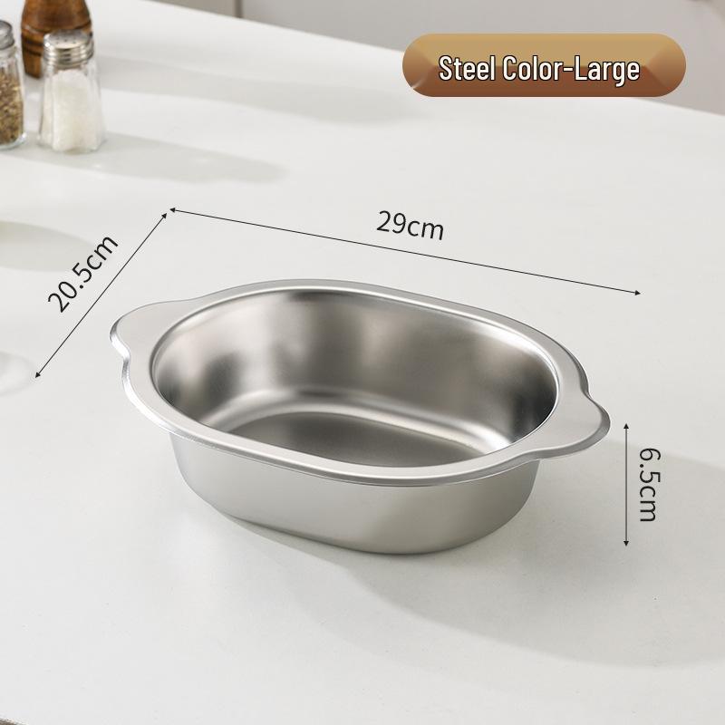 Korean Stainless Steel Oval Ramen Bowl & Salad Plate Combo for Cooking and Serving.