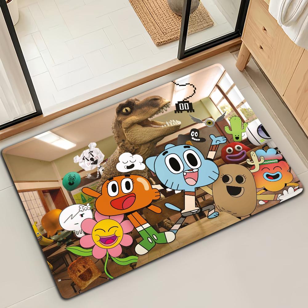 Cartoon W-World Of G-GumballS Door Mat Bath Microfiber Decorative Versatile Flannel Floor Mat Quick Dry Absorbent Non-slip Sole