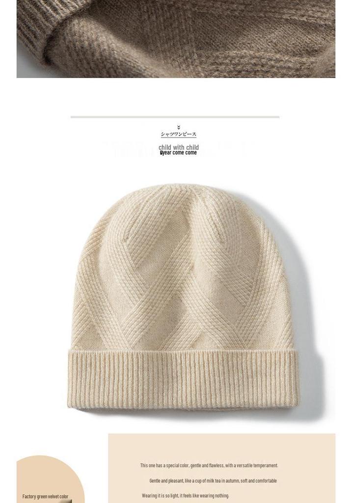 Women's 100% Pure Cashmere Twill Knit Hat - Warm, Stylish Cold Protection for Autumn/Winter