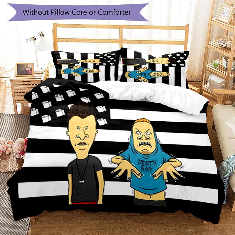 3pcs Funny B-Beavis and Butt-Head pattern bedding set duvet cover set includes duvet cover &pillowcases, perfect all season bedroom decoration & gift