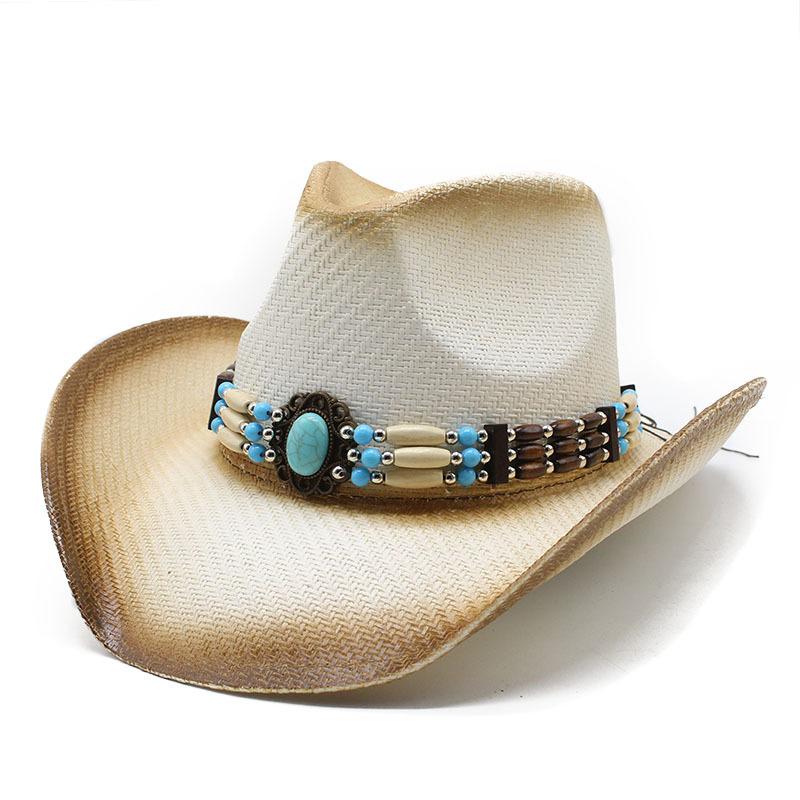 Summer Straw Cowboy Hat, Embroidered Breathable Sunshade Couple Sun Hat Beach Hat Straw Hat Cool Hat Women'S Hat