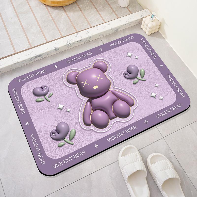 3D Cartoon Bear Diatomaceous Earth Non-slip Bath Mat