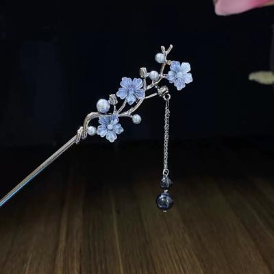 Moderner Metall Haarstab Tuscheblume Metall Quaste Haarnadel Gabeln für Frauen Schwarze Perlen Haarspange Neue Chinesische Hanfu Haarschmuck