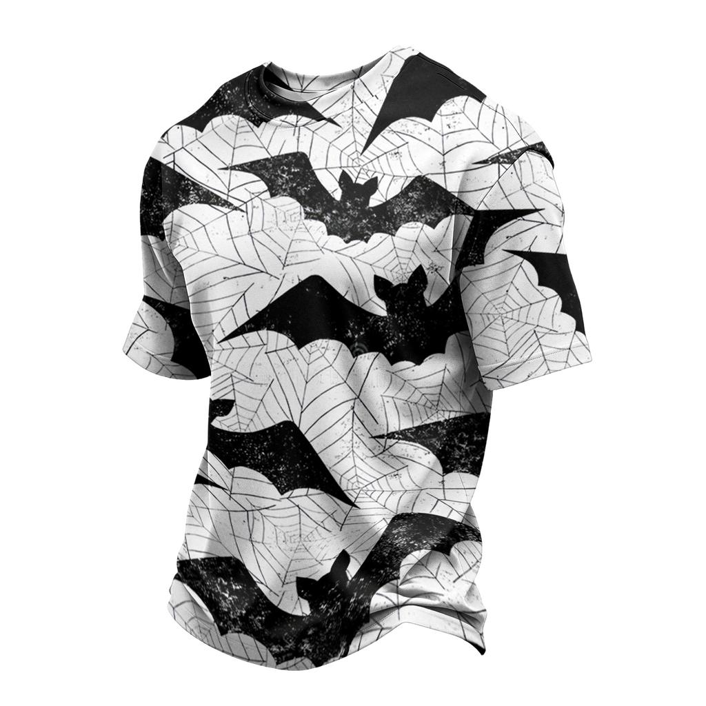 Men's Casual Short Sleeve T-Shirt Lightweight Breathable Fabric Crew Neck Halloween Pumpkin Pattern Printed Top