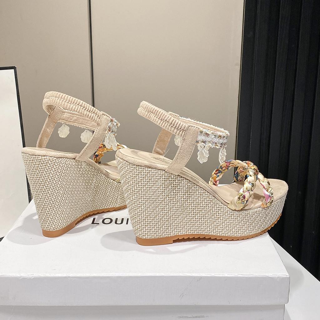 Sommersandalen Damen Keile offene Zehen elastische hohe Absätze Alles passend Feen-Sandalen