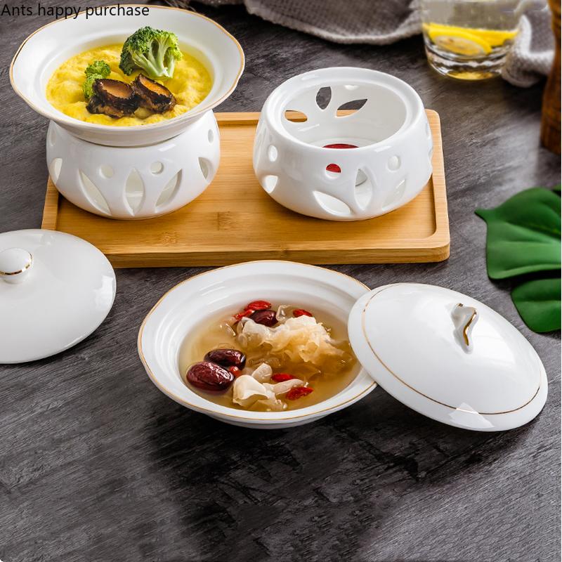 White Ceramic Bowl Candle Heating Tableware Soup Bowls Fruit Salad Bowl Noodle Bowls Dinner Plate Dessert Plate Dish Soup Pot