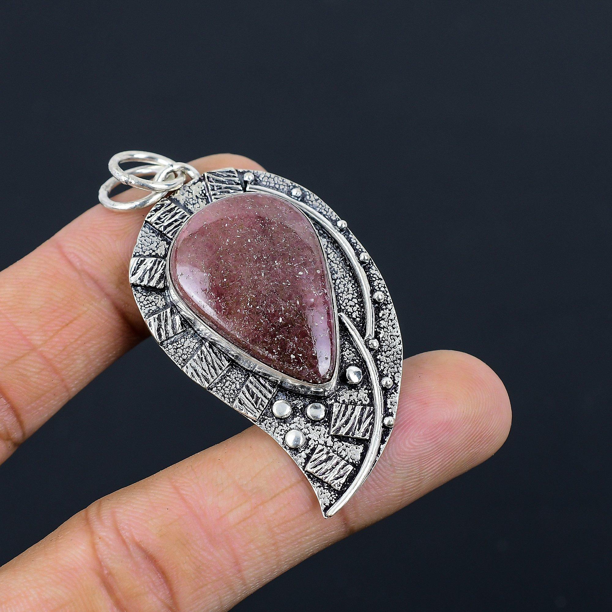 

Подарок на годовщину для нее Подвеска из натурального родонита из стерлингового серебра 925 пробы