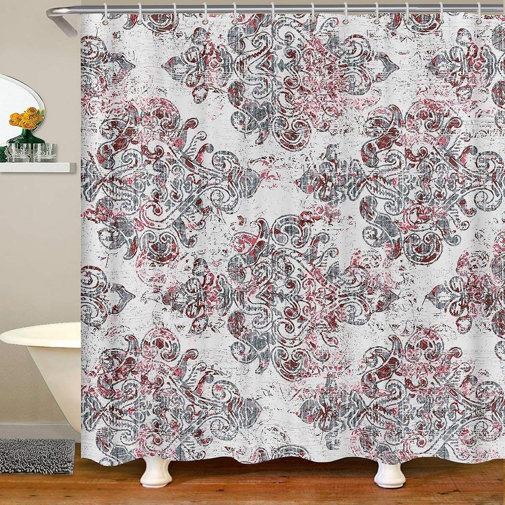 Antique Shower Curtain,Victorian Style Medieval Motifs With Classic Baroque Oriental Shapes,Cloth Fabric Bathroom Set With Hooks
