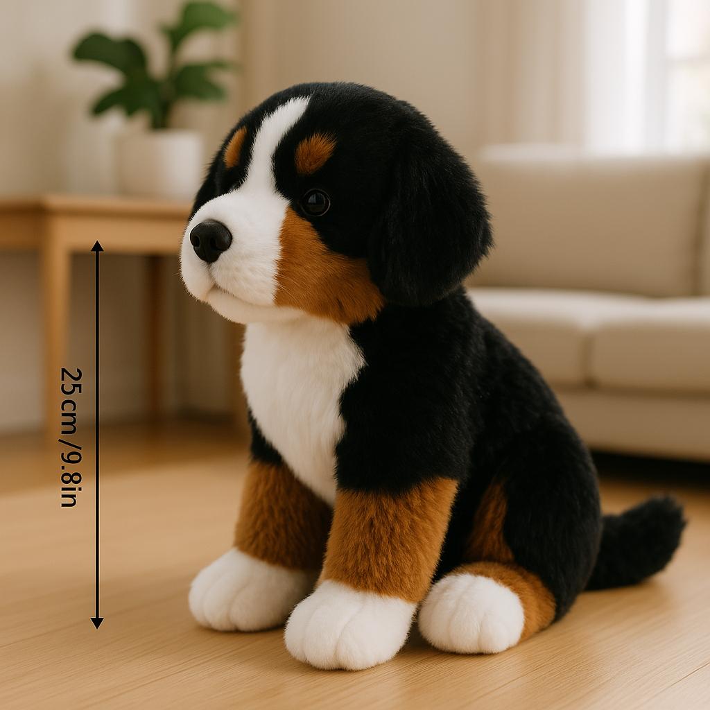 Superrealistisches Berner Sennenhund Plüschtier 9,8 Zoll, Simulationsdesign, weich und niedlich, kindersicherer Familienbegleiter, Healin
