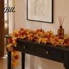 Artificial Maple Leaf Garland Fall Wreath, Autumn Vine with Pine Cones Pumpkins, Reusable Decorations for Home Hanging Decor Thanksgiving Harvest