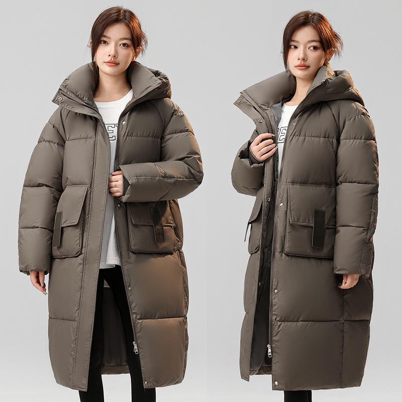 Women's Mid-Length Hooded Down Coat - Korean Style, Plus-Size, Thick Winter Outerwear