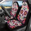 2Pcs Day Of The Dead Skull Flowers Car Seat Covers Universal Fit, Accesorios Para Carro, Car Seat Covers Full Set, Car Stuff