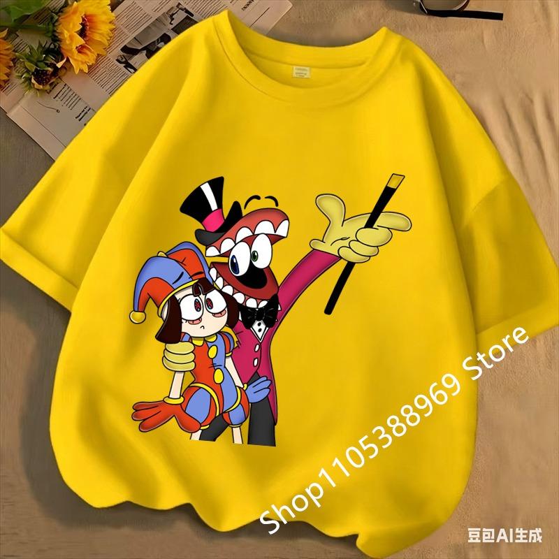 Kinder Kurzarm T-Shirts The Amazing Digital Circus Anime Cartoon Print Baumwoll Oberteil Jungen Mädchen Sommer Lässig Rundhals T-Shirts