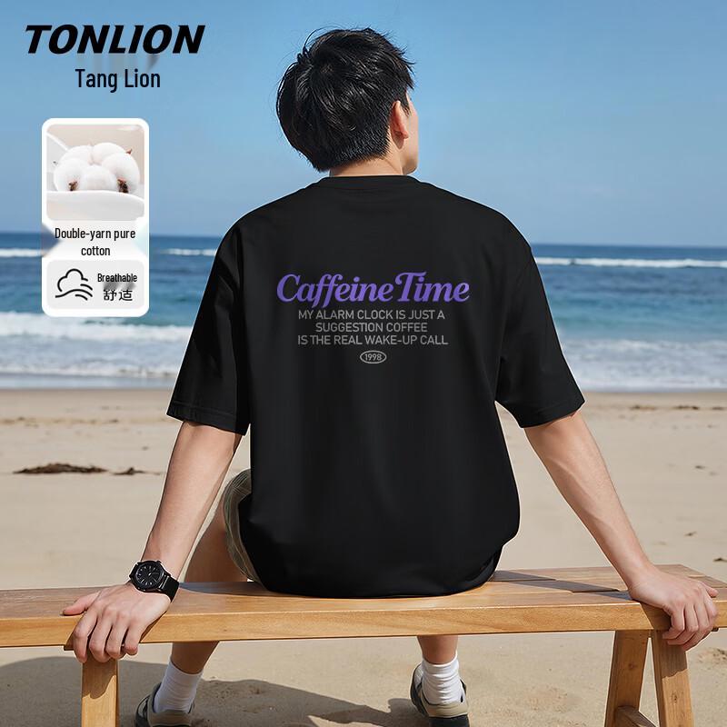 TonLion Men s Double Yarn Pure Cotton Short Sleeve T-Shirt L