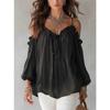 Women S Long Sleeve Blouse Ruffled Collar Loose Fit Solid Color Bohemian Style Casual Top