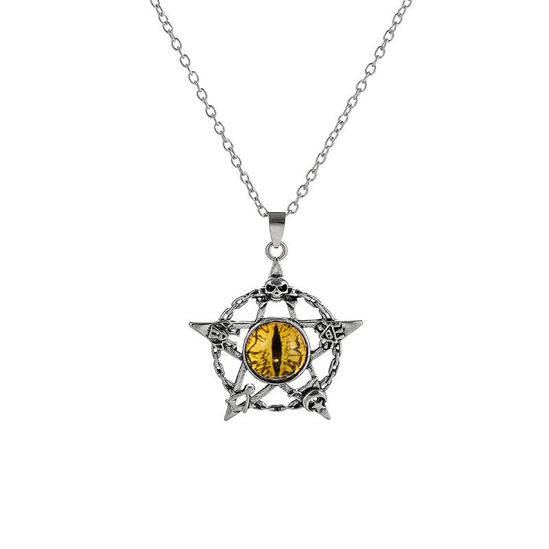 

Pentagram Shape Devil s Eye Pendant Necklace for Men and Women Punk Retro Non-Adjustable Metal Necklace Trend Jewelry Gifts 1-yellow