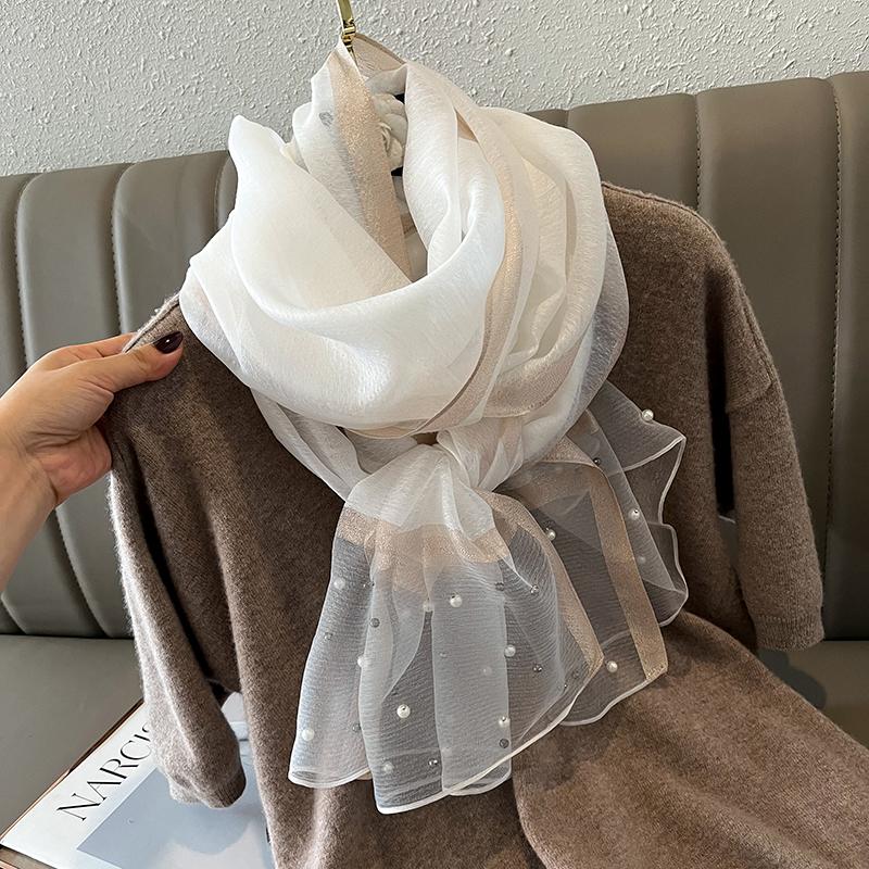 Luxury Brand Women Scarf Thin Summer Lady Beach Shawl Scarves With Pearl Muslim Fashion Foulard Female Hijab Headscarf