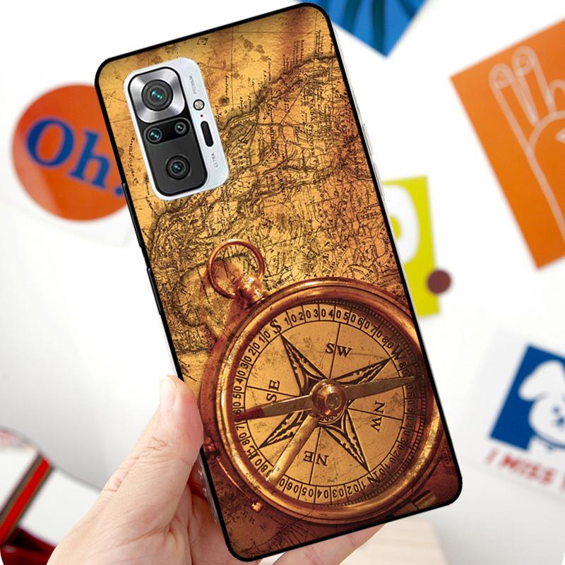 World Map Compass Nautical Case For Xiaomi Redmi Note 12 Pro 11 8 9 10 Pro 9S 10S 11S 12S Redmi 12C 10C 9C 10A Cover