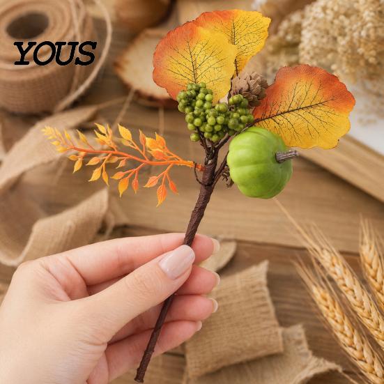 Multi-element Fall Bouquet Autumn Flower Bouquet, Artificial Floral Picks with Maple Leaves Pumpkins Pine Cone Stems Berries Cones for