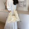 Trendy Bohemian Knitted Shoulder Bag Solid Color Hollowed Weave Handbag Large Capacity Cotton Thread Crochet Tote Bag Beach