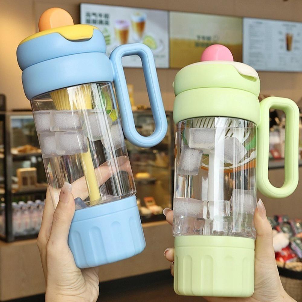 Leak-proof Sports Water Bottle Large Capacity Tea Partition Cup Cute Portable Straw Cup  Travel