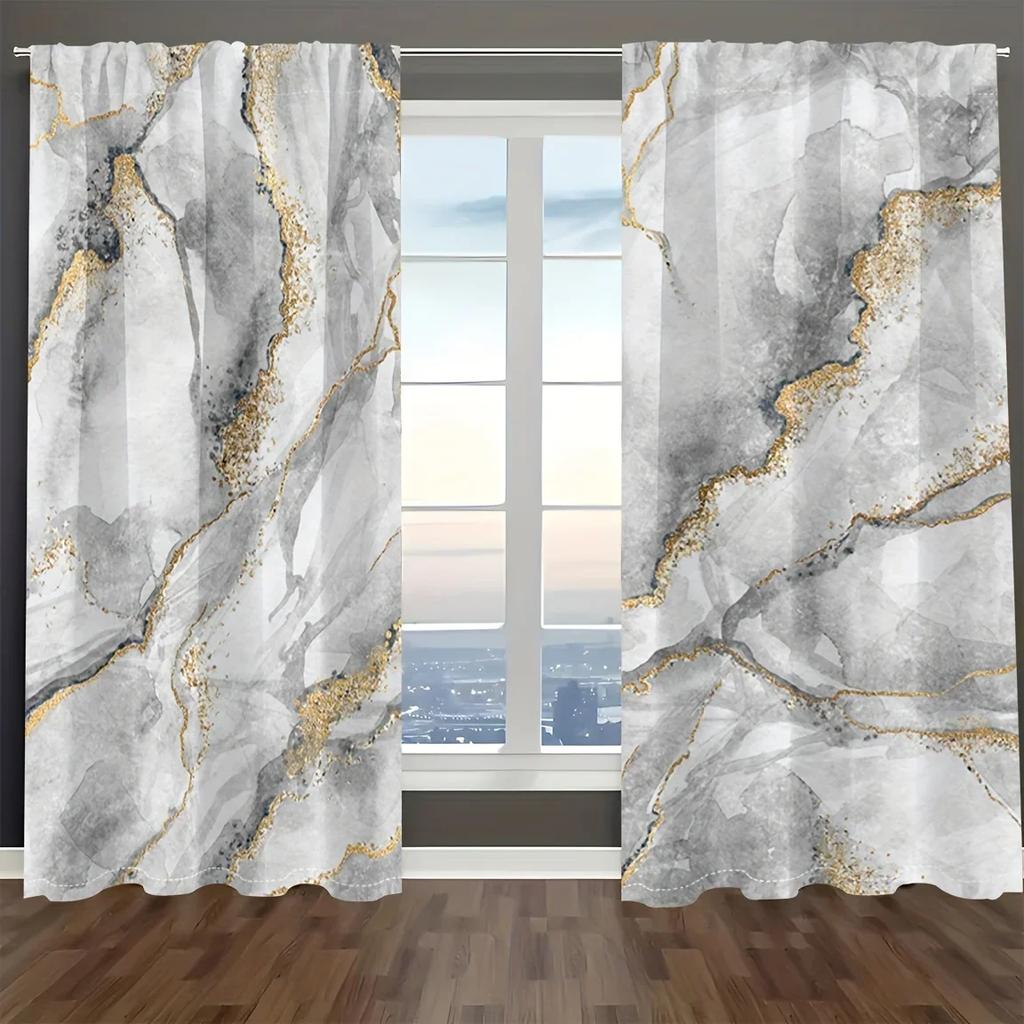 2pcs Marble Textured Digital Printed Curtain Rod Pocket Living Room and Office Furniture Decor Home Decor Semi Blackout Cortinas
