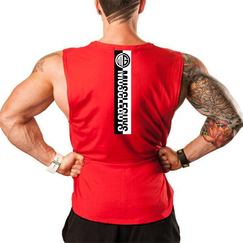 Muscleguys Gym Sleeveless Basketball Training Sport T-Shirts Summer Mens Fitness Runnning Singlets Breathable Cotton Bodybuilding Tank Tops