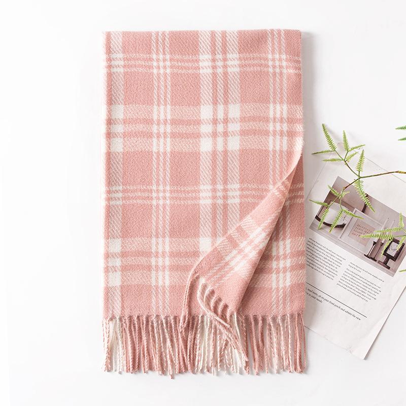 Imitation cashmere shawl scarf high-end sense autumn and winter plaid versatile student scarf temperament plaid Korean fringed scarf