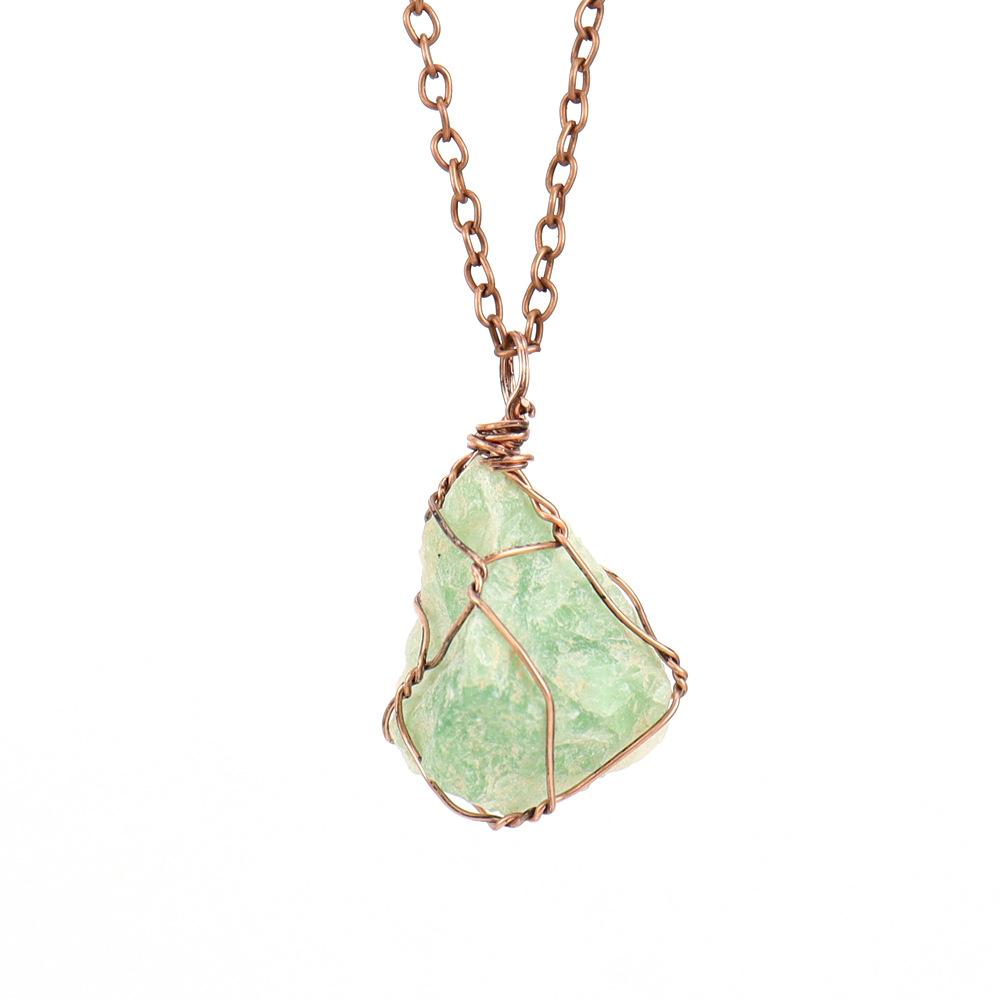 Irregular Natural Crystal Amethyst Rough Stone Pendant Handmade Silk Mesh Pocket Necklace N652